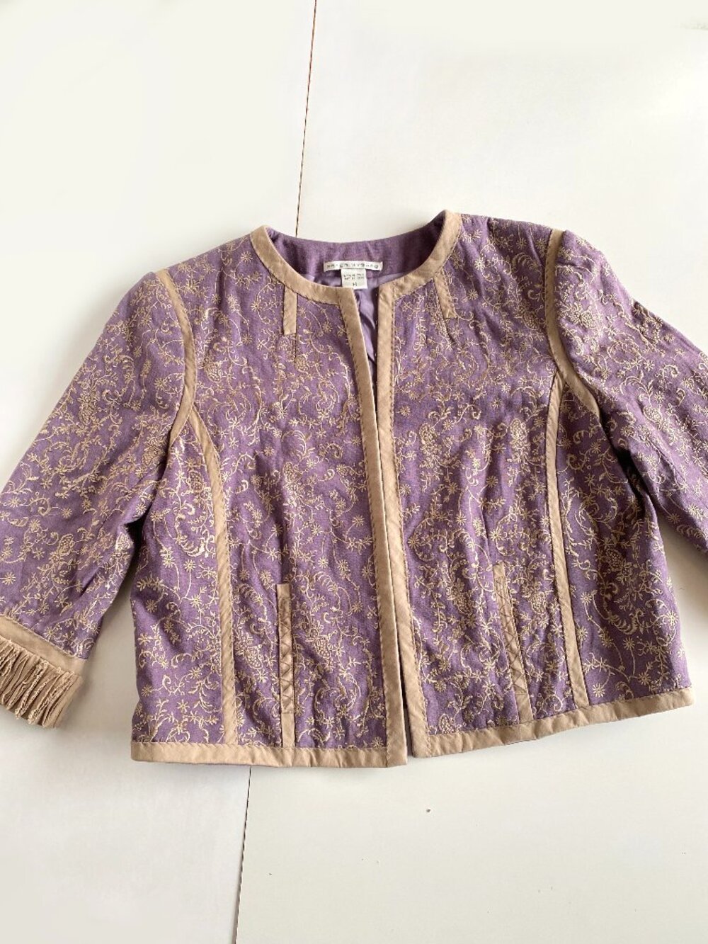 Peter Nygard Medieval Purple Tan Embroidered Jacket Size 14